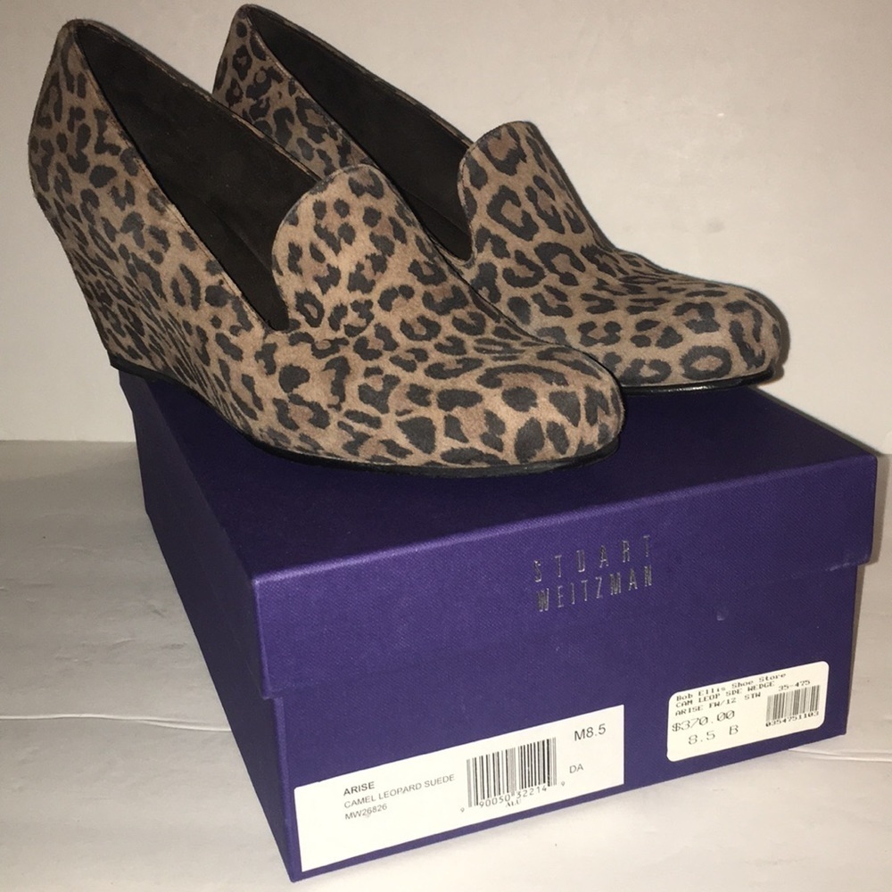 IOB Stuart Weitzman Arise Camel Leopard Suede Wedge